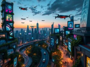Futuristic Cityscape with Advanced Technology – free AI stock image