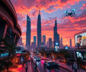 Futuristic Cityscape with Advanced Technology – free AI stock image