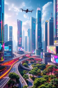 Futuristic Cityscape with Advanced Technology – free AI stock image