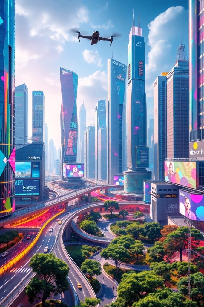 Futuristic Cityscape with Advanced Technology – free AI stock image