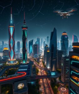 Futuristic Cityscape with Advanced Technology – free AI stock image