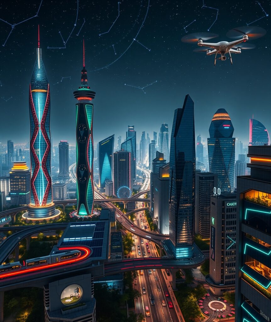 Futuristic Cityscape with Advanced Technology – free AI stock image