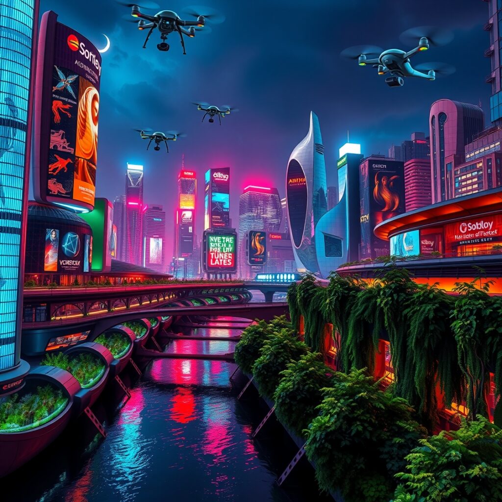 Futuristic Cityscape with Advanced Technology – free AI stock image