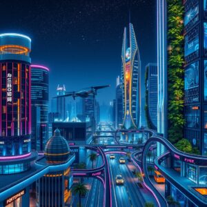Futuristic Cityscape with Advanced Technology – free AI stock image