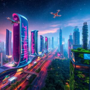 Futuristic Cityscape with Advanced Technology – free AI stock image