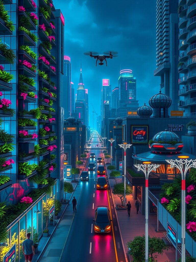 Futuristic Cityscape with Advanced Technology – free AI stock image