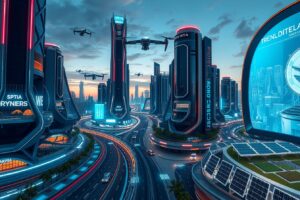 Futuristic Cityscape with Advanced Technology – free AI stock image