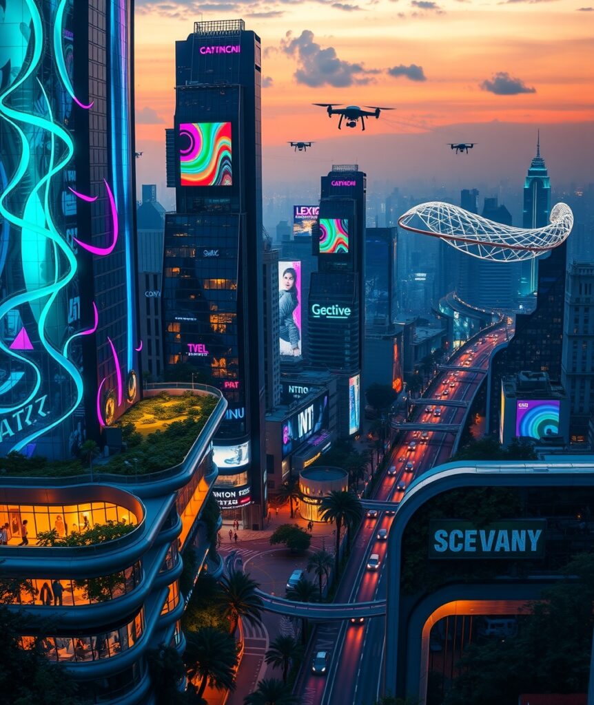 Futuristic Cityscape with Advanced Technology – free AI stock image