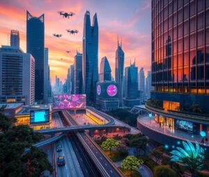 Futuristic Cityscape with Advanced Technology – free AI stock image