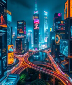 Futuristic Cityscape with Advanced Technology – free AI stock image