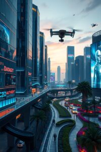 Futuristic Cityscape with Advanced Technology – free AI stock image