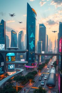 Futuristic Cityscape with Advanced Technology – free AI stock image