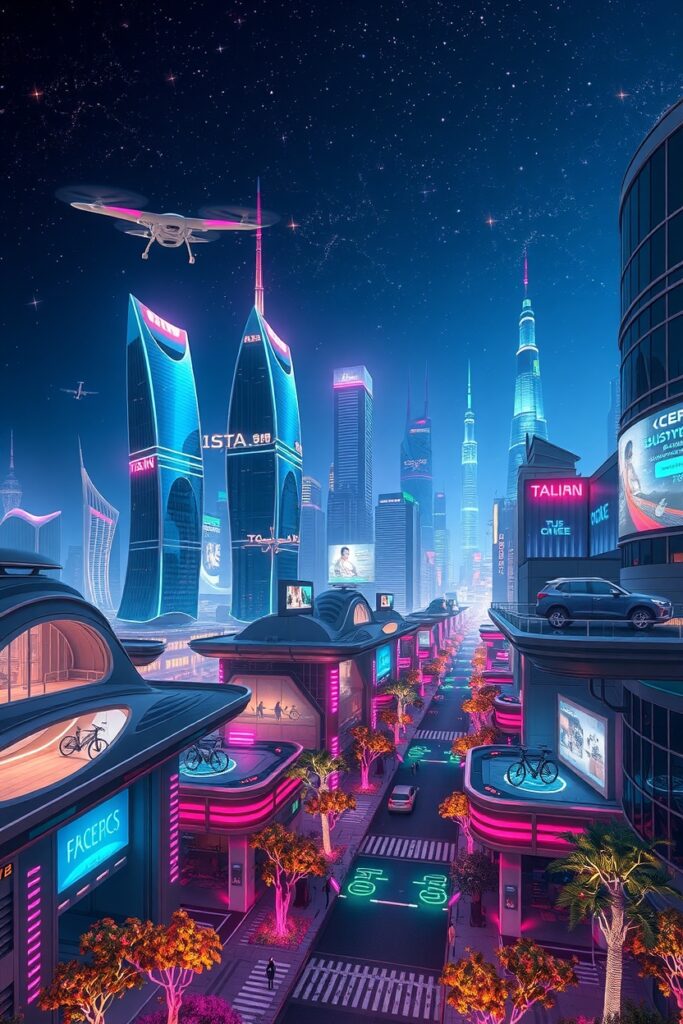 Futuristic Cityscape with Advanced Technology – free AI stock image