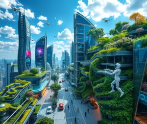 Futuristic Cityscape with Advanced Technology – free AI stock image