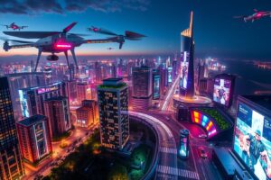 Futuristic Cityscape with Advanced Technology – free AI stock image