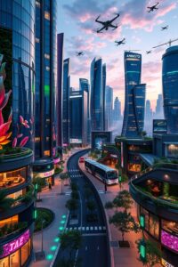 Futuristic Cityscape with Advanced Technology – free AI stock image