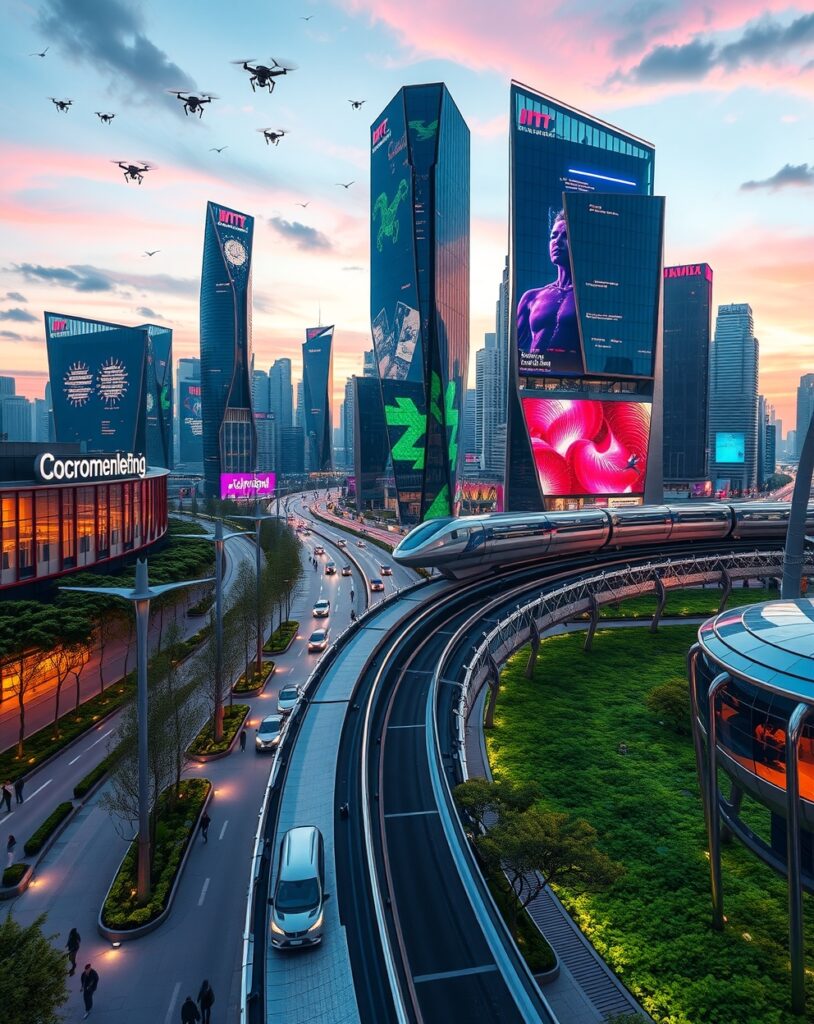 Futuristic Cityscape with Advanced Technology – free AI stock image