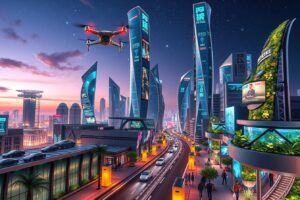 Futuristic Cityscape with Advanced Technology – free AI stock image