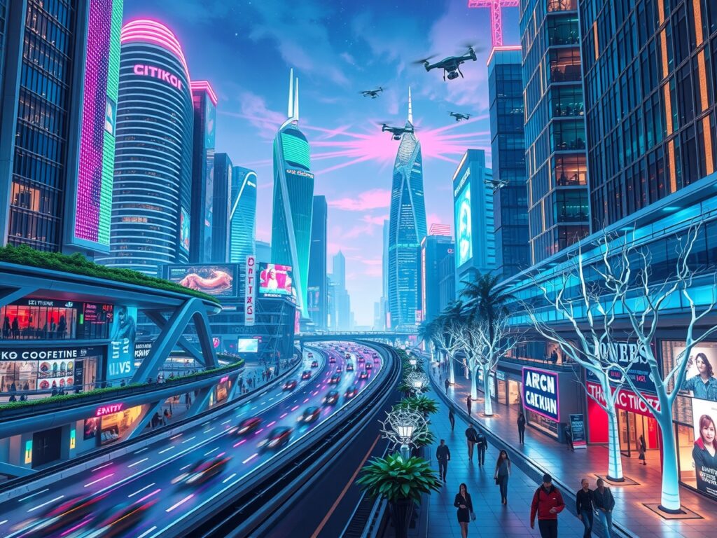 Futuristic Cityscape with Advanced Technology – free AI stock image