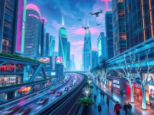 Futuristic Cityscape with Advanced Technology – free AI stock image