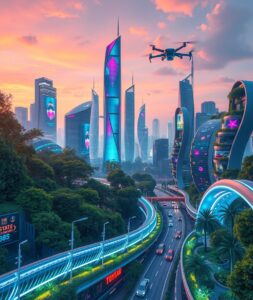 Futuristic Cityscape with Advanced Technology – free AI stock image