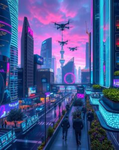 Futuristic Cityscape with Advanced Technology – free AI stock image