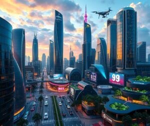 Futuristic Cityscape with Advanced Technology – free AI stock image