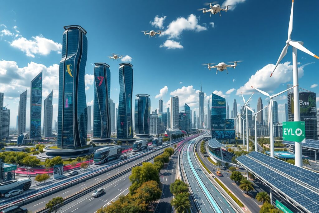 Futuristic Cityscape with Advanced Technology – free AI stock image