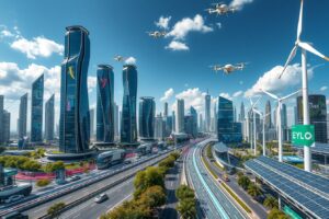 Futuristic Cityscape with Advanced Technology – free AI stock image
