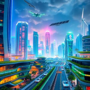 Futuristic Cityscape with Advanced Technology – free AI stock image