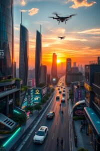 Futuristic Cityscape with Advanced Technology – free AI stock image