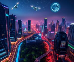 Futuristic Cityscape with Advanced Technology – free AI stock image
