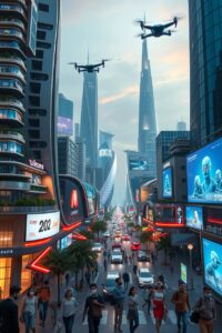 Futuristic Cityscape with Advanced Technology – free AI stock image