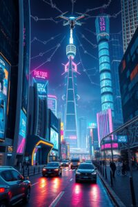 Futuristic Cityscape with Advanced Technology – free AI stock image