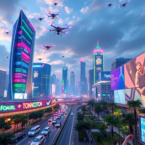 Futuristic Cityscape with Advanced Technology – free AI stock image
