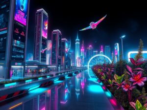 Futuristic Cityscape with Advanced Technology – free AI stock image