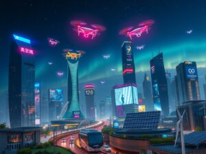 Futuristic Cityscape with Advanced Technology – free AI stock image