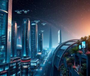 Futuristic Cityscape with Advanced Technology – free AI stock image