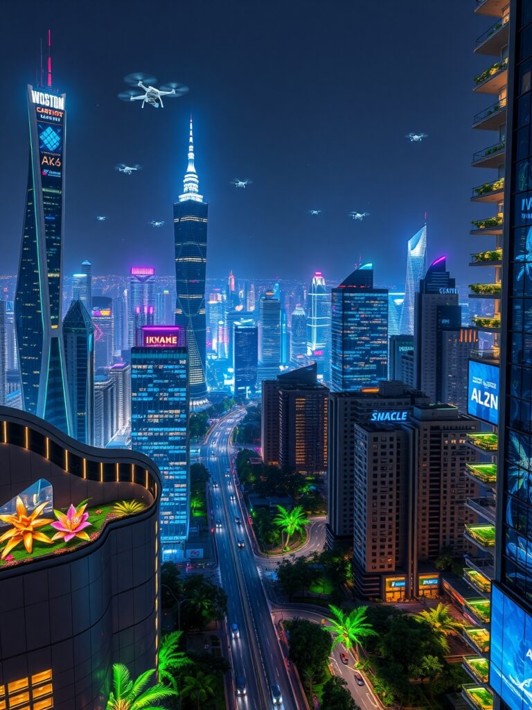 Futuristic Cityscape with Advanced Technology – free AI stock image