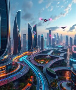 Futuristic Cityscape with Advanced Technology – free AI stock image