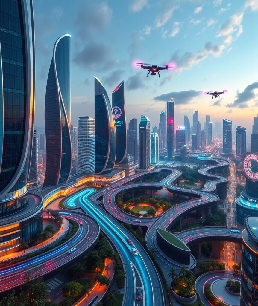 Futuristic Cityscape with Advanced Technology – free AI stock image