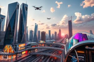 Futuristic Cityscape with Advanced Technology – free AI stock image