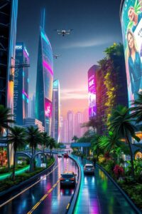 Futuristic Cityscape with Advanced Technology – free AI stock image
