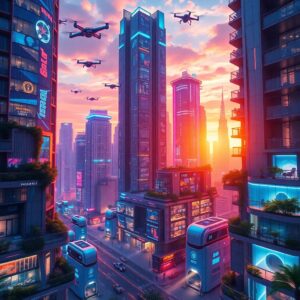 Futuristic Cityscape with Advanced Technology – free AI stock image