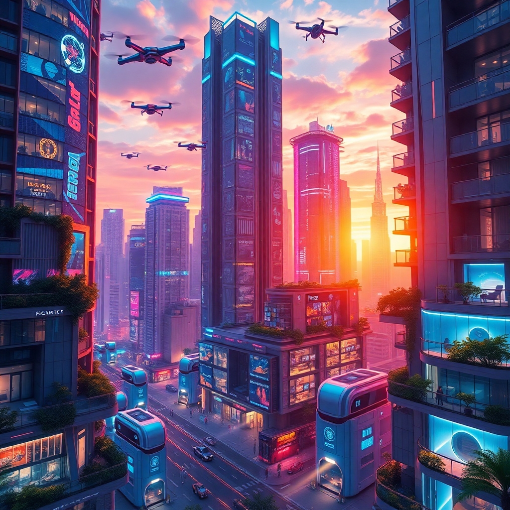 Futuristic Cityscape with Advanced Technology – free AI stock image