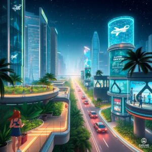 Futuristic Cityscape with Advanced Technology – free AI stock image
