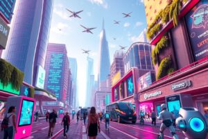 Futuristic Cityscape with Advanced Technology – free AI stock image