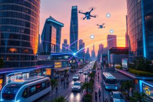 Futuristic Cityscape with Advanced Technology – free AI stock image