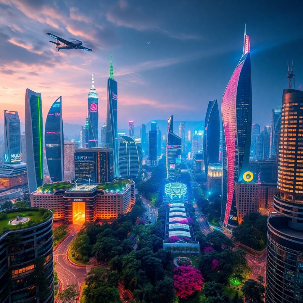 Futuristic Cityscape with Advanced Technology – free AI stock image