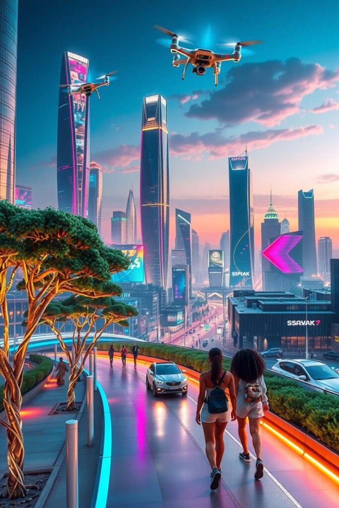 Futuristic Cityscape with Advanced Technology – free AI stock image